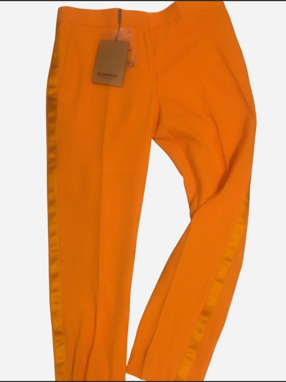 Burberry Orange Women's Trousers with Satin Side Stripe